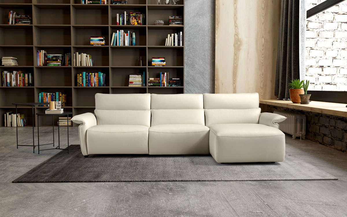 Sofa italiano con cheslong relax en piel Eleganza