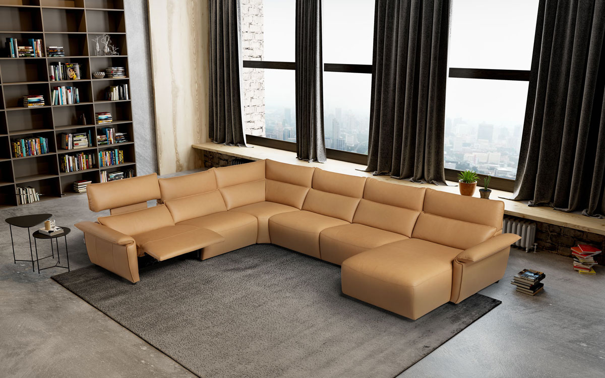 Sofa rinconera italiano relax en piel Eleganza